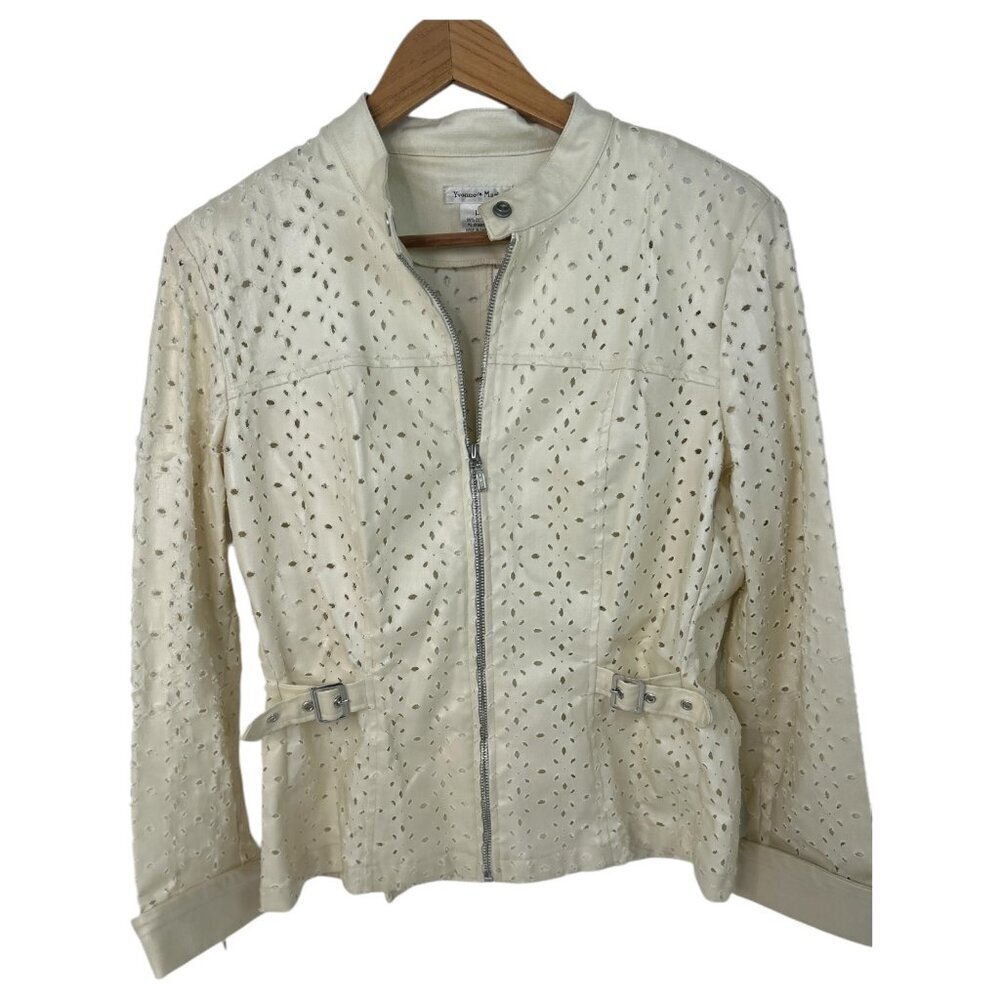 Yvonne Marie Cream 99% Cotton Women' Eyelet Jacket Immaculate Detailing | Sz ‎ L